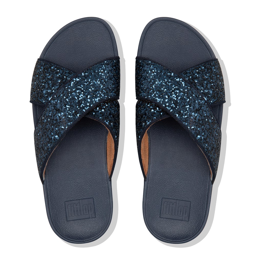 Fitflop Womens Slides Navy - Lulu Glitter Cross - 83RIFUCLP